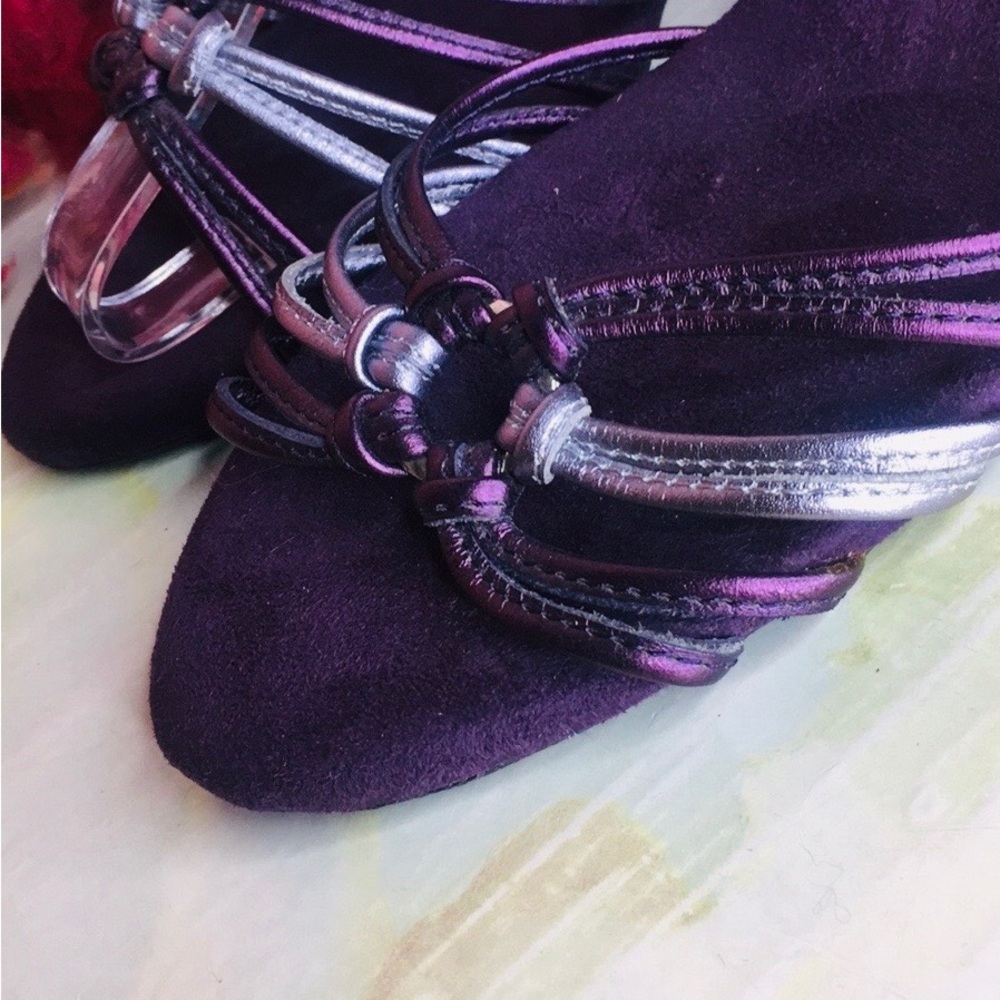 Aerosoles Metallic Dark Purple Strappy Leather High Heel Sandals - Picture 7 of 14